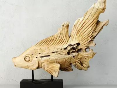 Hand Carved Driftwood Fish On Stand 3D model order