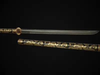 Wakizashi Cane Low-poly 3D model