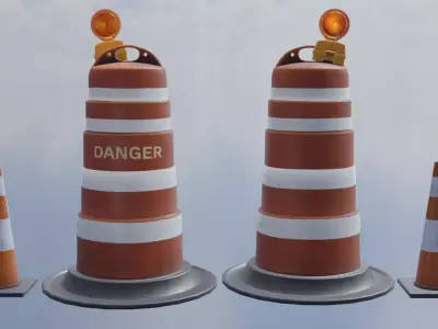 road  barrier city safety  con drum light streed Low-poly 3D model