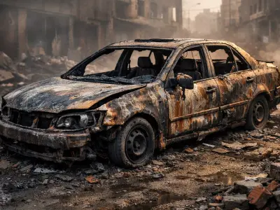Burned Wrecked Sedan Car Post-Apocalyptic Abandoned Vehicle Low-poly 3D model