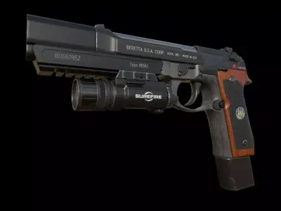 Berettam9 handgun with extended mag and muzzle - Low Poly Low-poly 3D model