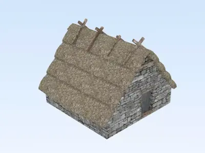 Stone medieval house Low-poly 3D model