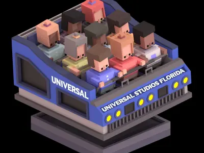 Universal Ride Vehicle Animated polyplanet Low-poly 3D model