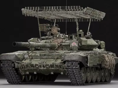 T-90A Main Battle Tank with Modular Stowage and Cope Cage Low-poly 3D model