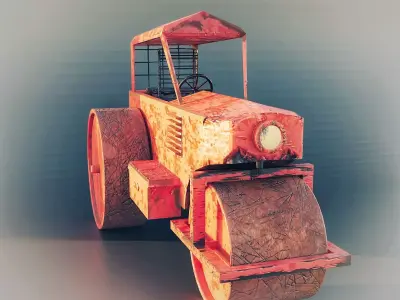 Realistic Low Poly Game Ready Road Roller Model Free low-poly 3D model