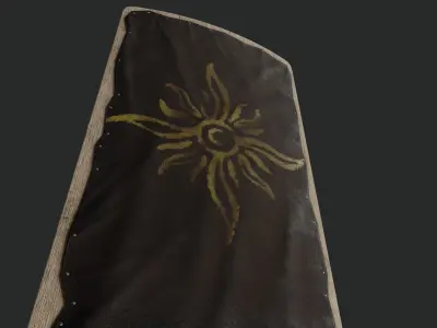 Slavic square leather shield-painted gold sun symbol Low-poly 3D model