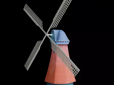 Windmill 3 Color Low Poly Game Ready Model Low-poly 3D model