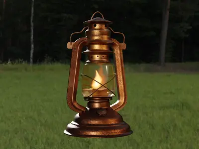 3D Old Lantern with Flame Animated  Blender 3D model