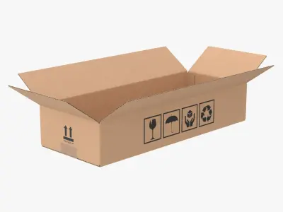 Cardboard Box 50x20x10 Half Open 3D model