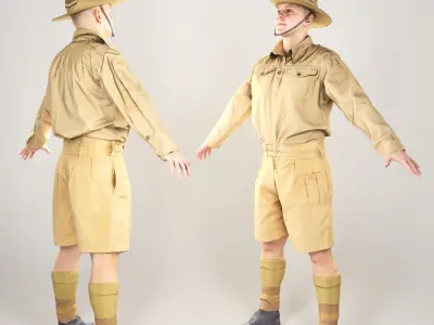 Australian infantryman character from WW2 in A-pose 165 Low-poly 3D model
