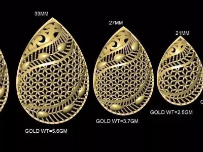vr-pnd2132 gold plated teardrop earrings 3D print model