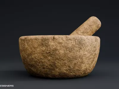 Ancient Stone Mortar And Pestle Low-poly 3D model