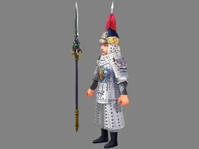 Cartoon soldiers of Qing Dynasty Low-poly 3D model