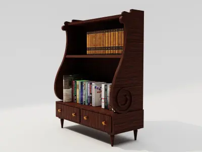 Wooden Bookshelf Showcase with Books Low-poly 3D model