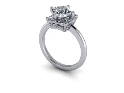 Princess cut Halo Art Deco Decorative engagement ring 3D print model