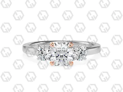 Ring 120 Radiant Shape Cathedral shank 3 stone ring with round 3D print model