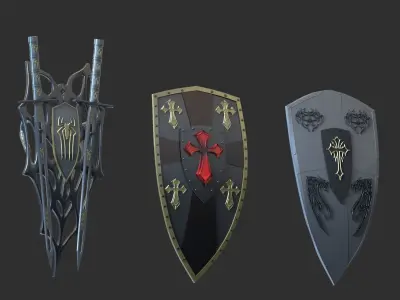 Shield set three different shields 3D model
