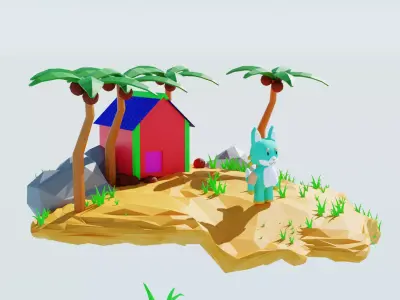 Cat and Island low-poly Low-poly 3D model