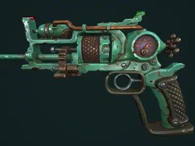 Modular stylized steampunk revolver Low-poly 3D model