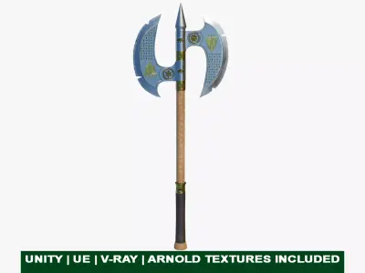  Battle Axe Gold Weapon All PBR Unity UE Textures Included Low-poly 3D model
