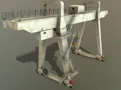 PBR Double Girder Gantry Crane V1 - White Low-poly 3D model