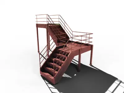 Catwalk Staircase and Ladder in Cage Low-poly 3D model
