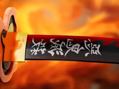 Demon Slayer - kyojuro Rengoku Katana 3D model