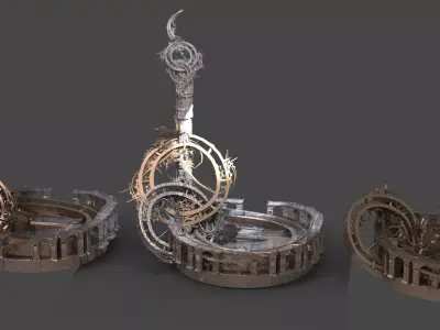 Steampunk Clock garden 3 designs Low-poly 3D model