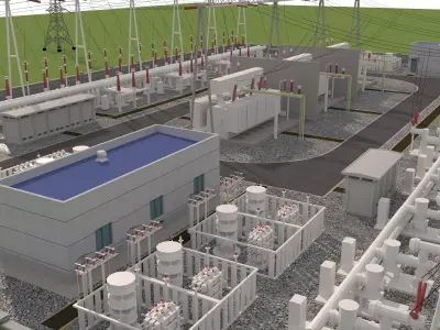 Electrical power substation low-poly 3D model