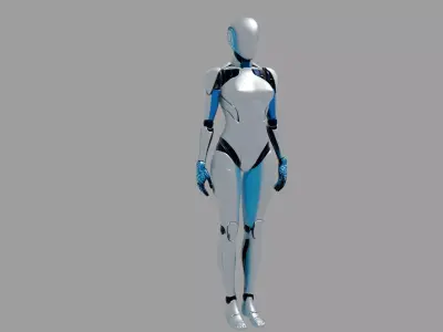 Futuristic Silver Blue Female Android 3D model