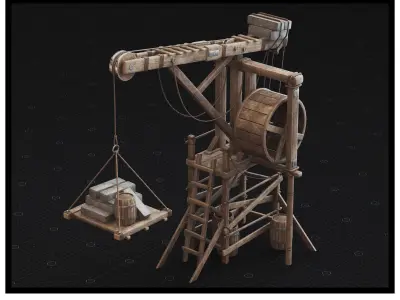 Medieval Wooden Crane 3D Model - PBR Textures Low-poly 3D model