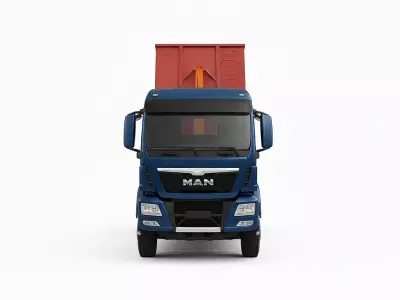 Hook Lift Truck with Red Waste Container Low-poly 3D model