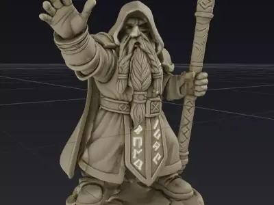 Dwarf Rune Priest Figurine 3D Model OBJ STL GLB Low-poly 3D model