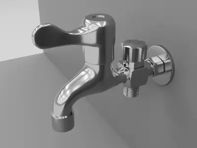 Modern Dual-Outlet Washing Machine Faucet with Angle Valve 3D model