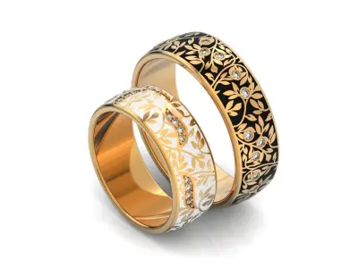 Flora wedding rings with enamel 1062 3D print model