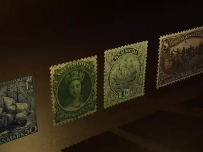 Vintage Postage Stamp 3D Pack  Old Stamp Collection 3D model