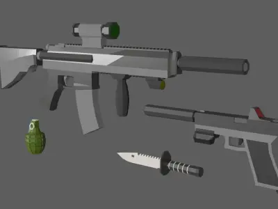 Basic Weapon Pack - Low Poly 2 Gun 1 Knife and 1 Grenade Low-poly 3D model