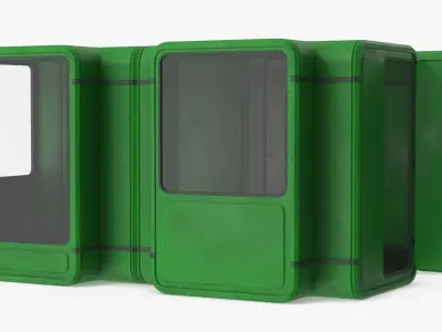 Urban Service Booth with Side Awning Green 3D model