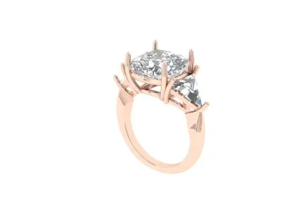 Cushion 3 Stone Bridal Ring 3D print model 6