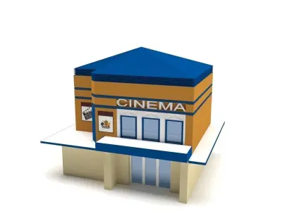 Low Poly Cinema Building Low-poly 3D model