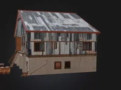 Industrial Corrugated Warehouse  Rustic Two Story Workshop Asset Low-poly 3D model