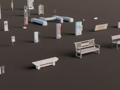 Asian Props Low-poly 3D model