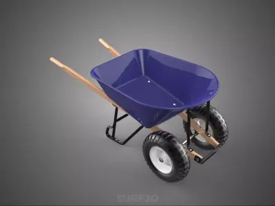 PURPLE BLUE BUCKET TRAY CART WOOD HANDLES TWO WHEEL WHEELBARROW 3D model