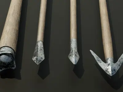 Four medieval arrows for a crossbow 3D model