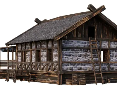 Old Medieval Building House 4K Textures GameReady 62 Low-poly 3D model