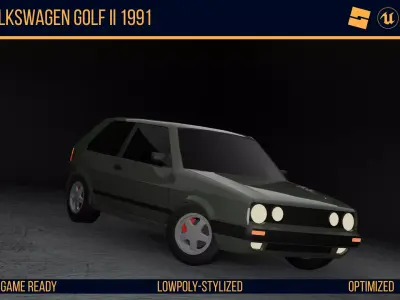 Stylized Volkswagen Golf 2 - Game Ready Low-poly 3D model
