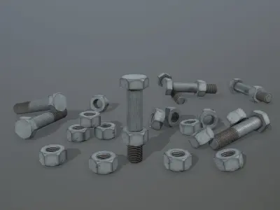 Bolts bolt and nut Low-poly 3D model 8