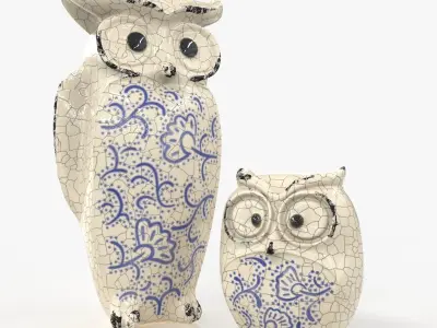 Ceramics Owls Family Low-poly 3D model