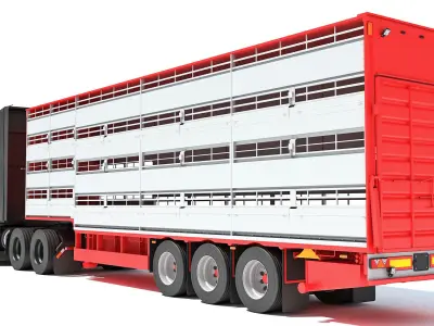 Truck with Cattle Animal Transporter Trailer 3D model purchase