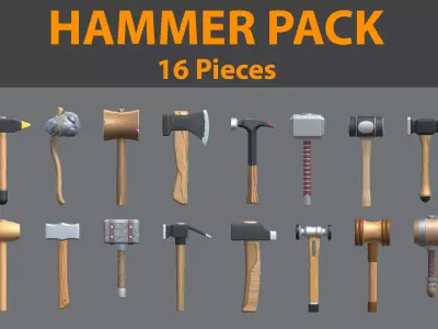 Low Poly Hammer Pack - 16 Pieces Low-poly 3D model